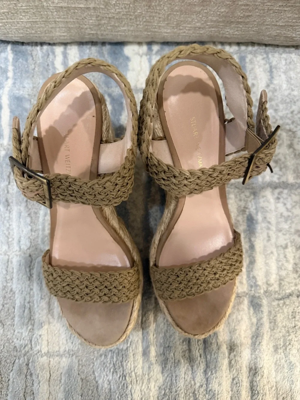 Stuart Weitzman Braided Espadrille Wedge Sandals - Tan - Picture 2 of 9